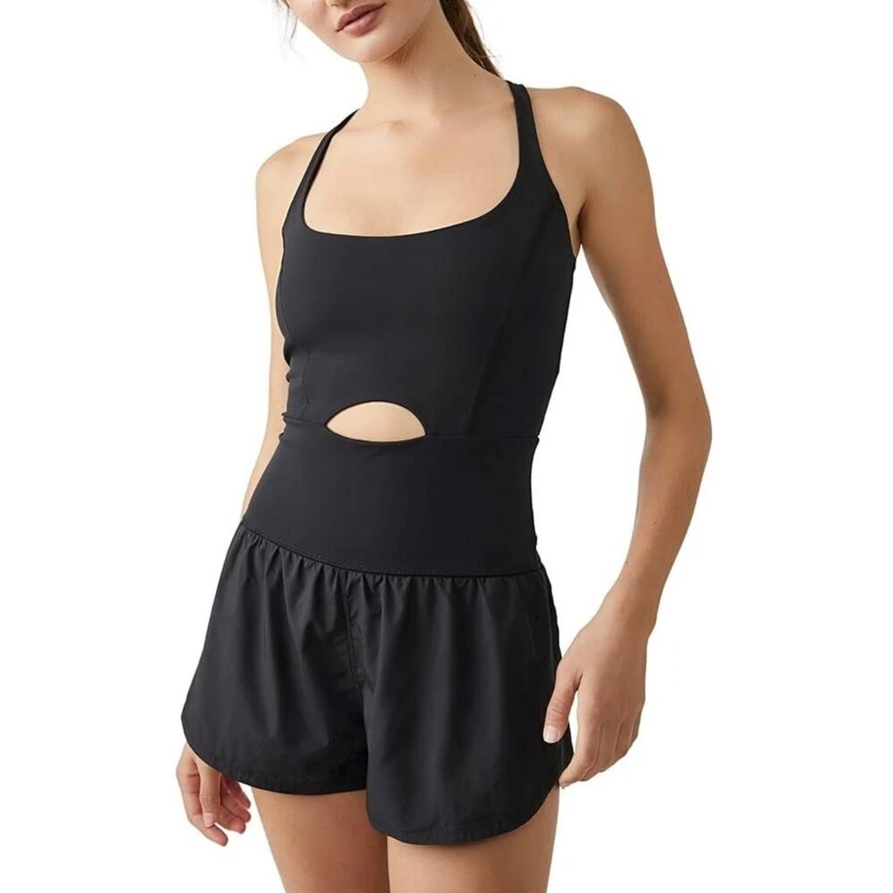 FP Free People Movement Black Righteous Runsie Cutout Athletic Romper Size S